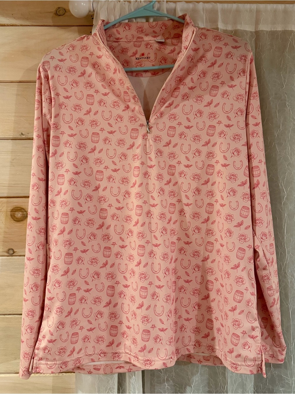 Kentucky Derby Light Pink Printed Quarter-Zip Pullover